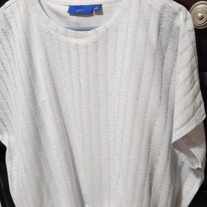 Apt. 9 Women White Short Sleeve Shirt XL Downward Striped Pattern